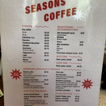 Seasons Coffee - Drink menu (May 2024) - Coffee & Tea Near Me - Sacramento, California Seasons Coffee - Drink menu (May 2024) - Coffee & Tea Near Me - Sacramento, California