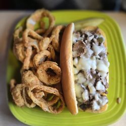 The Main Street Station - Steak n cheese w/onion rings