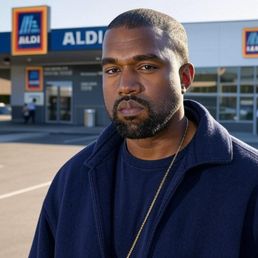 Kanye outside of Aldi