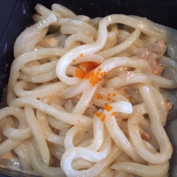 One Piece Sushi - Udon w/ salmon bits -- creamy and yummy ! $5 - Japanese Near Me - Millbrae, California