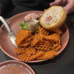 J. Bird's Island Eatery - grouper sandwich and waffle fries