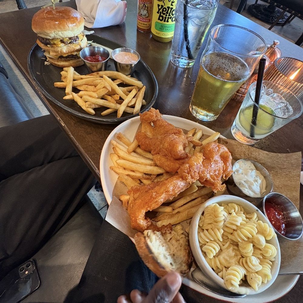 Culinary Dropout - Beer Battered Fish & Chips The Pub Burger* - New American Near Me - Austin, Texas