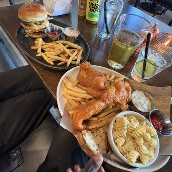 Culinary Dropout - Beer Battered Fish & Chips The Pub Burger* - New American Near Me - Austin, Texas