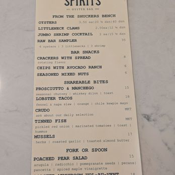 Salty Spirits - Menu December 2025 - Seafood Near Me - Kittery, Maine