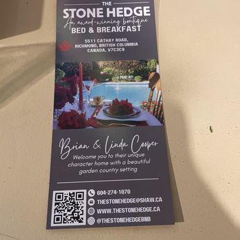 The Stone Hedge B & B - Brochure - Bed & Breakfast Near Me - Richmond, British Columbia The Stone Hedge B & B - Brochure - Bed & Breakfast Near Me - Richmond, British Columbia