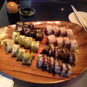 Union - Grilled asparagus roll with black rice, clifton #4 with marbled nori, spicy tuna, and spicy shrimp - Japanese Near Me - Chicago, Illinois Union - Grilled asparagus roll with black rice, clifton #4 with marbled nori, spicy tuna, and spicy shrimp - Japanese Near Me - Chicago, Illinois