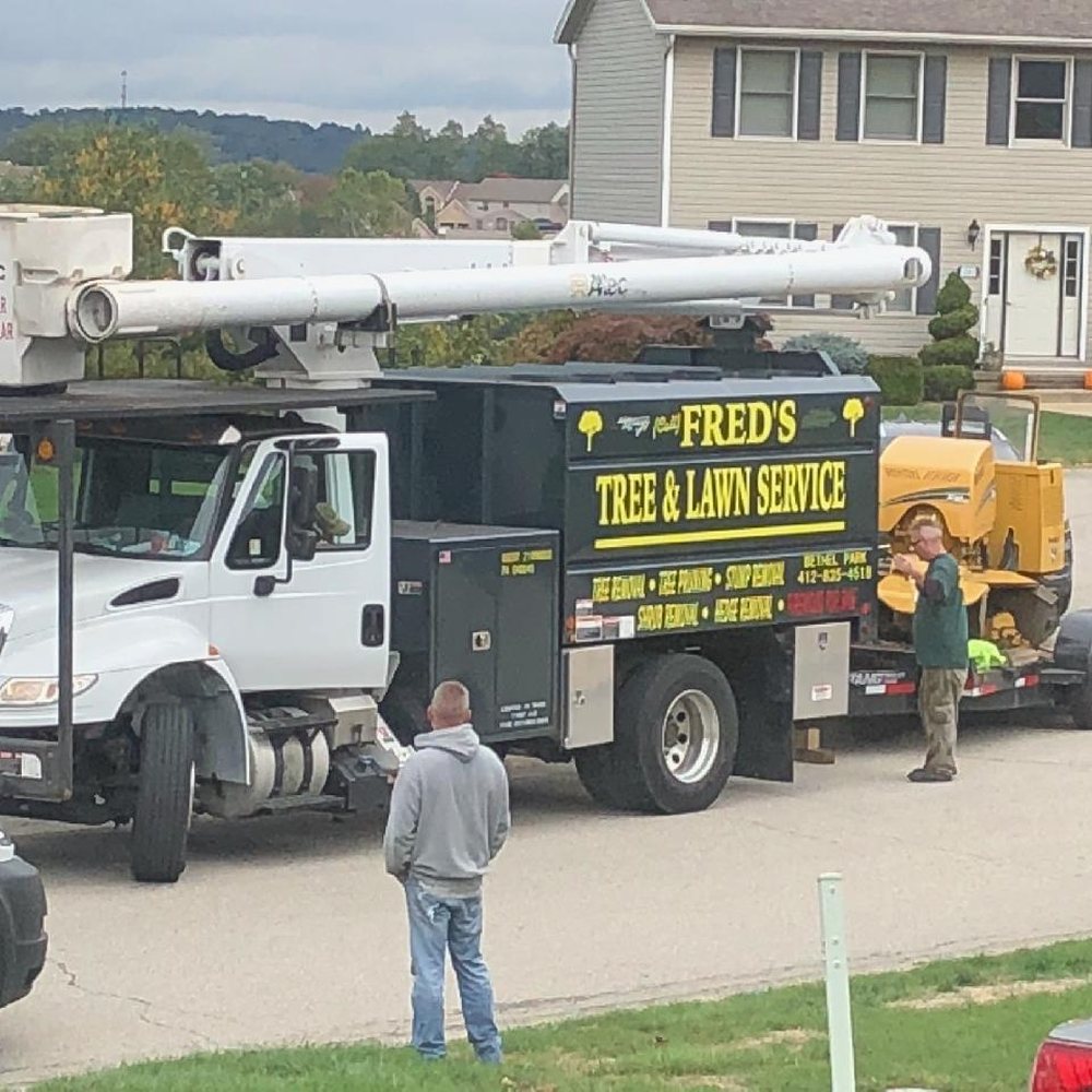 Fred's Tree & Lawn Service - This is the truck that backed into your mailbox. The two guys in the photo plus the one in the truck picked did the damage - Tree Services Near Me - Pittsburgh, Pennsylvania Fred's Tree & Lawn Service - This is the truck that backed into your mailbox. The two guys in the photo plus the one in the truck picked did the damage - Tree Services Near Me - Pittsburgh, Pennsylvania