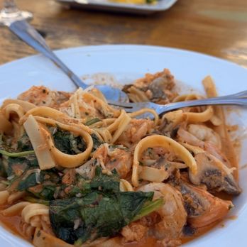 Schooners - Seafood pasta - sorry, I took a bite before taking the picture. - Seafood Near Me - Cayucos, California