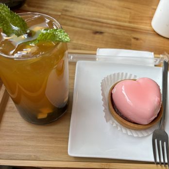 Cake Bar - The Cafe - - Mango bubble tea and cherry blossom paste heart tart - Custom Cakes Near Me - Syracuse, New York