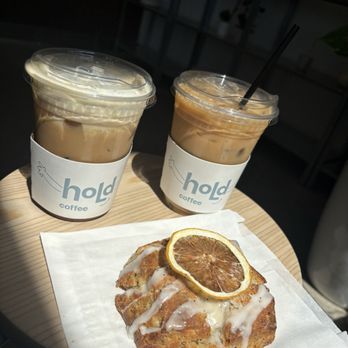 Hold Coffee - Hold latte, Vanilla latte and lemon poppyseed scone - Coffee & Tea Near Me - West Covina, California