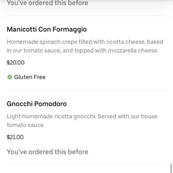 Tre Famiglia - Menu on Uber Eats that clearly shows GNOCCHI POMODORO under the gluten free section. - Italian Near Me - Haddonfield, New Jersey Tre Famiglia - Menu on Uber Eats that clearly shows GNOCCHI POMODORO under the gluten free section. - Italian Near Me - Haddonfield, New Jersey