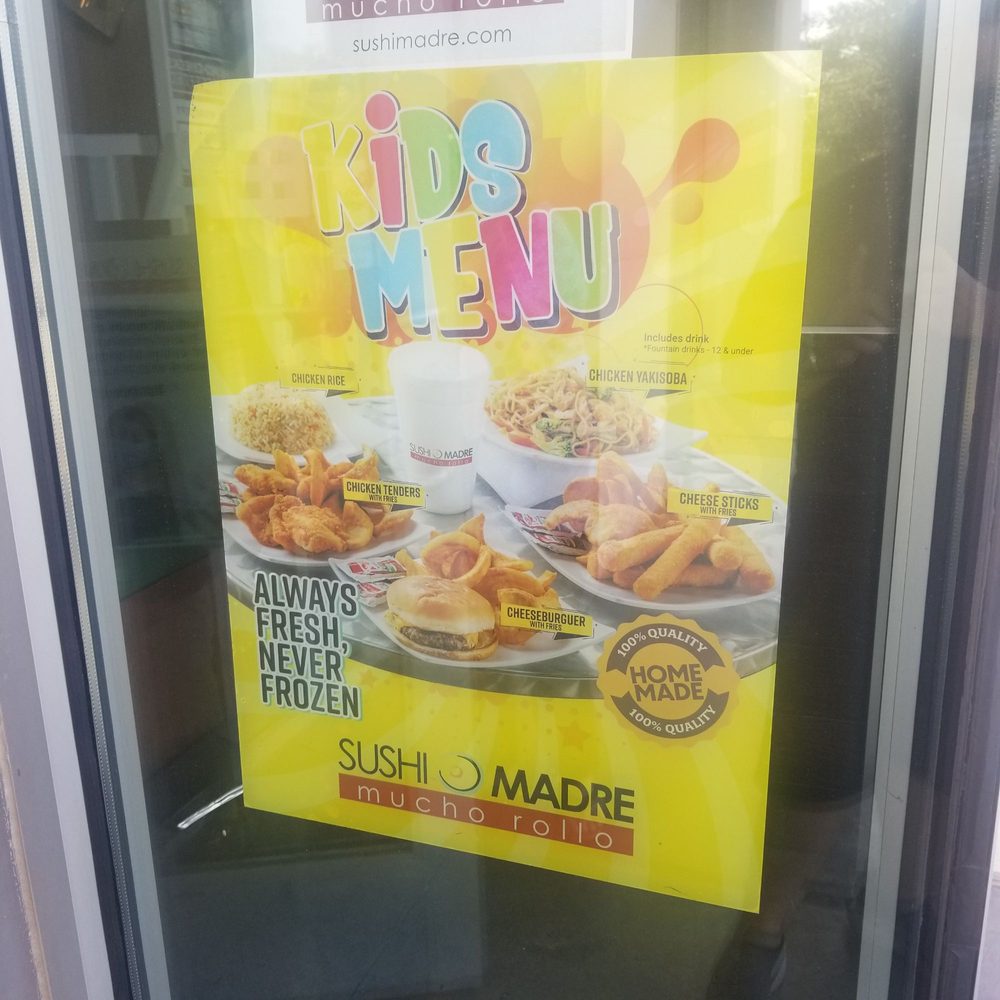 Sushi Madre - a kid's menu in a window - Sushi Bars Near Me - Laredo, Texas Sushi Madre - a kid's menu in a window - Sushi Bars Near Me - Laredo, Texas