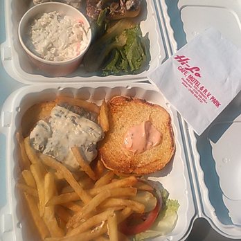 Hi-Lo Cafe - Roast beef sandwich on a french roll, cole slaw; hamburger, fries. - American Near Me - Weed, California Hi-Lo Cafe - Roast beef sandwich on a french roll, cole slaw; hamburger, fries. - American Near Me - Weed, California