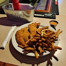 Chicken fingers, fries, and the All Sauce, which is a super tasty blend of all their sauces.