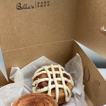 Bella's Bake Shop - Croissant Cinnamon Bun & Creme Brulee Filled Croissant Roll - Coffee & Tea Near Me - Mount Kisco, New York