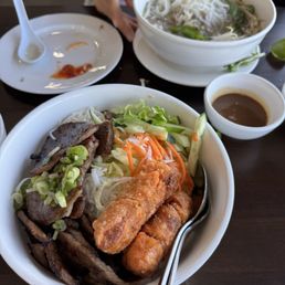Vermicelli with pork and spring rolls, pho combo