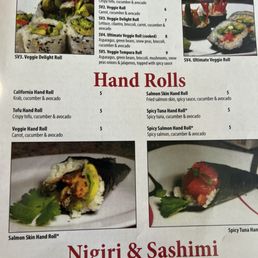 Veggie sushi including a hand roll