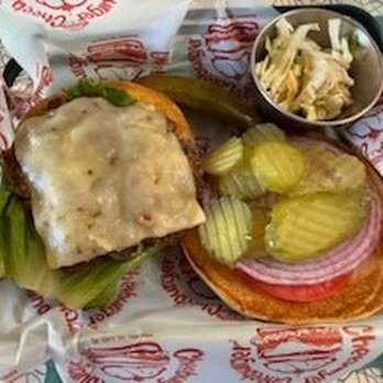 Cheeburger Cheeburger - Cheese burger with onions tomatoes lettuce and pickles - Burgers Near Me - Sanibel Island, Florida Cheeburger Cheeburger - Cheese burger with onions tomatoes lettuce and pickles - Burgers Near Me - Sanibel Island, Florida