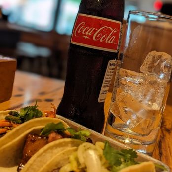 Bartaco Mosaic - Mexican Coke & three tacos, Brisket, Glazed Pork Belly, and Sesame Ribeye - Tacos Near Me - Fairfax, Virginia