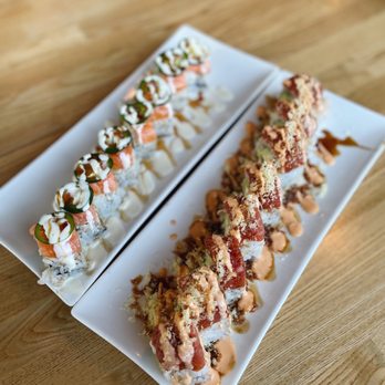Roll Call - Banzai (right) // Salmon double trouble roll (left) - Sushi Bars Near Me - Los Angeles, California Roll Call - Banzai (right) // Salmon double trouble roll (left) - Sushi Bars Near Me - Los Angeles, California