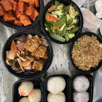 DJ Kitchen - General Tso's Tofu, Broccoli Stir-Fried, stir fried rice, braised tofu, taro buns, sesame buns, and peach shaped buns. - Szechuan Near Me - Philadelphia, Pennsylvania DJ Kitchen - General Tso's Tofu, Broccoli Stir-Fried, stir fried rice, braised tofu, taro buns, sesame buns, and peach shaped buns. - Szechuan Near Me - Philadelphia, Pennsylvania