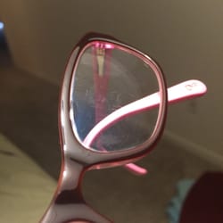 Mid-Columbia Eyecare Center - Scratches on lens coating after cleaning with the special cloth and glasses spray that I was given. Right side.