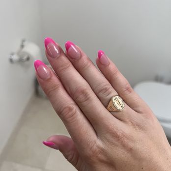 Daily Nails & Spa - Pink French tips with gel, almond shape. - Nail Salons Near Me - Springfield, Virginia Daily Nails & Spa - Pink French tips with gel, almond shape. - Nail Salons Near Me - Springfield, Virginia