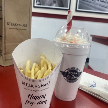 Steak ’n Shake - Regular size Chocolate Milkshake and Medium Fries - Fast Food Near Me - Indianapolis, Indiana
