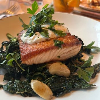 Small Batch - Roasted Atlantic Salmon (with sautéed kale ) - New American Near Me - Garden City, New York Small Batch - Roasted Atlantic Salmon (with sautéed kale ) - New American Near Me - Garden City, New York
