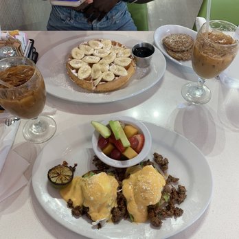Morning Squeeze - Carne Asade Benedict and banana waffle - Breakfast & Brunch Near Me - Tempe, Arizona Morning Squeeze - Carne Asade Benedict and banana waffle - Breakfast & Brunch Near Me - Tempe, Arizona