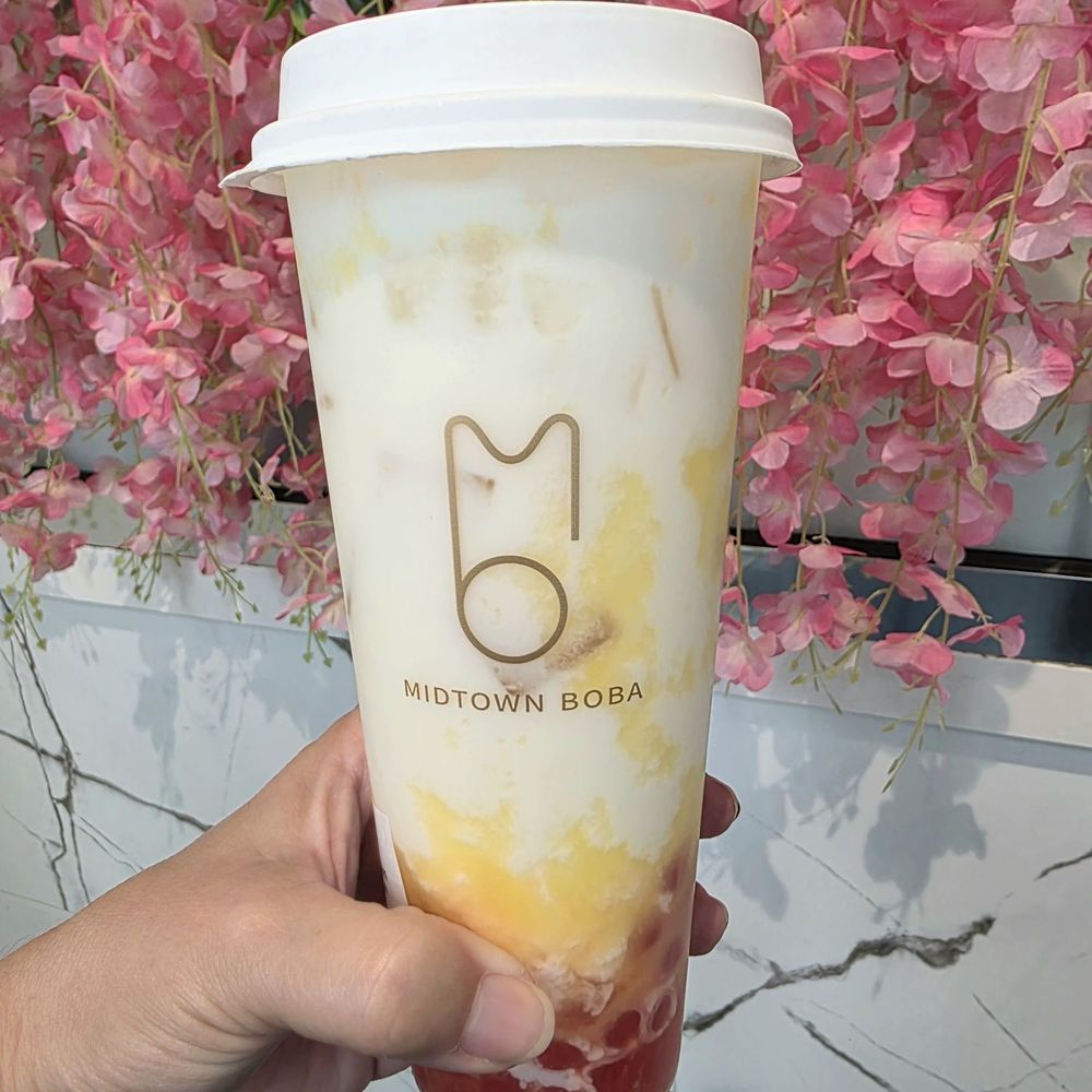 Midtown Boba - Mango Coconut Cream with strawberry popping boba - Bubble Tea Near Me - Tampa, Florida