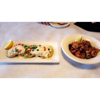 Half Shell Oyster House - Fried Green Tomatoes & Crab Cakes + their A M A Z I N G Voodoo Shrimp! Y U M M M - Seafood Near Me - Flowood, Mississippi Half Shell Oyster House - Fried Green Tomatoes & Crab Cakes + their A M A Z I N G Voodoo Shrimp! Y U M M M - Seafood Near Me - Flowood, Mississippi