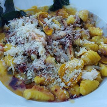 Schooners Monterey - Potato gnocchi topped with crab - Seafood Near Me - Monterey, California Schooners Monterey - Potato gnocchi topped with crab - Seafood Near Me - Monterey, California