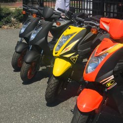 All About Scooters and Motorcycles - Kymco Agility50 (Black), Kymco Super 8 (Yellow), Kymco Agility 125 (Orange)