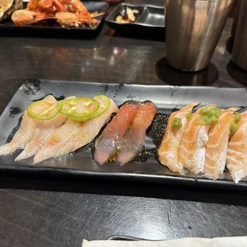 Sakana - Yuzu Yellowtail (2 pcs), Garlic Tuna (2 pcs), Salmon Belly (2) - Japanese Near Me - Las Vegas, Nevada Sakana - Yuzu Yellowtail (2 pcs), Garlic Tuna (2 pcs), Salmon Belly (2) - Japanese Near Me - Las Vegas, Nevada