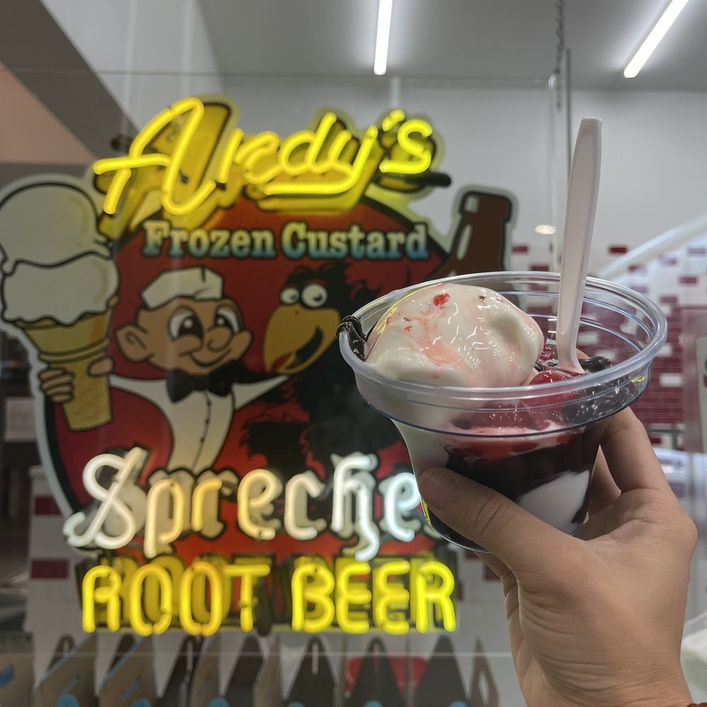 Andy's Frozen Custard - Andy's BYO Custard with cherries and fudge - Ice Cream & Frozen Yogurt Near Me - Baton Rouge, Louisiana Andy's Frozen Custard - Andy's BYO Custard with cherries and fudge - Ice Cream & Frozen Yogurt Near Me - Baton Rouge, Louisiana