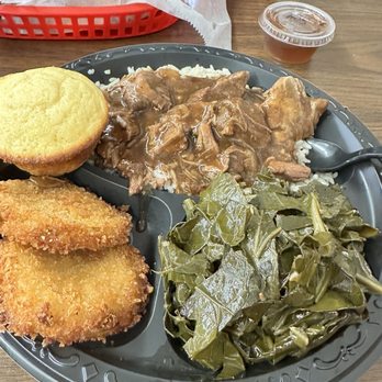 Wallburg Diner - Today's special stew beef and rice with two sides, fried green tomato's and collard greens, with your choice of bread. - Diners Near Me - Winston Salem, North Carolina Wallburg Diner - Today's special stew beef and rice with two sides, fried green tomato's and collard greens, with your choice of bread. - Diners Near Me - Winston Salem, North Carolina