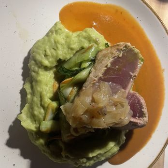 Monkeypod Kitchen - Seared Ahi Steak over jalapeno mashed potatoes - New American Near Me - Lahaina, Hawaii Monkeypod Kitchen - Seared Ahi Steak over jalapeno mashed potatoes - New American Near Me - Lahaina, Hawaii