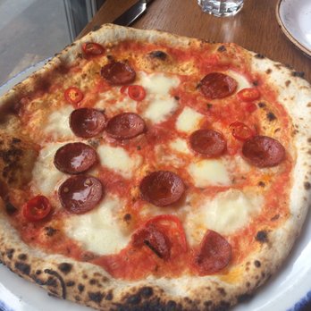 Amici Miei - Arrabbiata pizza (chilies and spicy salami) - Italian Near Me - London, XGL Amici Miei - Arrabbiata pizza (chilies and spicy salami) - Italian Near Me - London, XGL