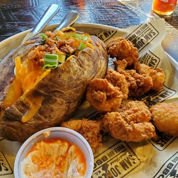 Sam Jones BBQ - Catfish Bites & Loaded Baked Potato - Barbeque Near Me - Raleigh, North Carolina Sam Jones BBQ - Catfish Bites & Loaded Baked Potato - Barbeque Near Me - Raleigh, North Carolina