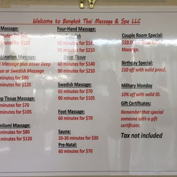 Bangkok Thai Massage & Spa - Price list as of June 19, 2017 - Massage Near Me - Honolulu, Hawaii