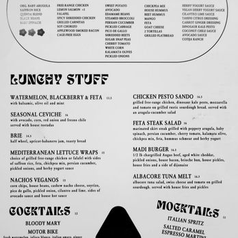 Madi - Back of the menu - Breakfast & Brunch Near Me - San Diego, California