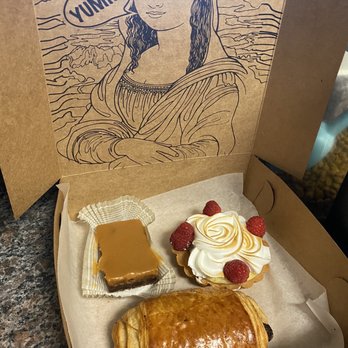 Amelie’s - Salted Carmel brownie, chocolate croissant & Lemon raspberry tart - Cafes Near Me - Charlotte, North Carolina