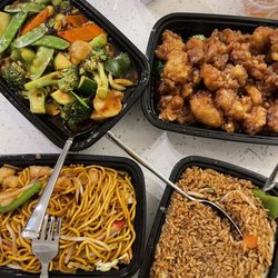 Pan Asia - Veggies in garlic sauce, general guas chicken, veggie fried rice and house lo mein
