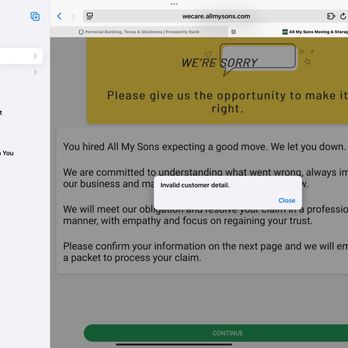 All My Sons Moving & Storage - After getting the "We're sorry page they want you to give them info, but the site crashes - Movers Near Me - San Antonio, Texas All My Sons Moving & Storage - After getting the "We're sorry page they want you to give them info, but the site crashes - Movers Near Me - San Antonio, Texas