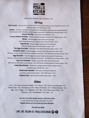 Menu photo 1 Vogel St Kitchen Dunedin, OTA