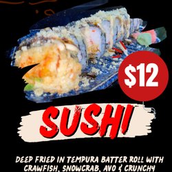 JAF Sushi House - Cajun Roll:
Seaweed wrap with rice inside, Snow crab, crawfish, avocado, spicy mayo & eel sauce. Deep fried. $12.00
10 pcs