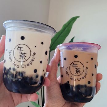 Noon Tea Creperie - Brown sugar milk tea (left), early grey brown sugar milk tea (right) - Desserts Near Me - Madison, New Jersey Noon Tea Creperie - Brown sugar milk tea (left), early grey brown sugar milk tea (right) - Desserts Near Me - Madison, New Jersey