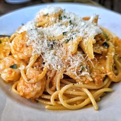 Spumoni Italian Cafe & Pizzeria - Spaghetti Portofino (this is a half portion since my husband and I were sharing and the server split the dish for us)
