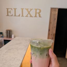 Strawberry oat milk latte with matcha